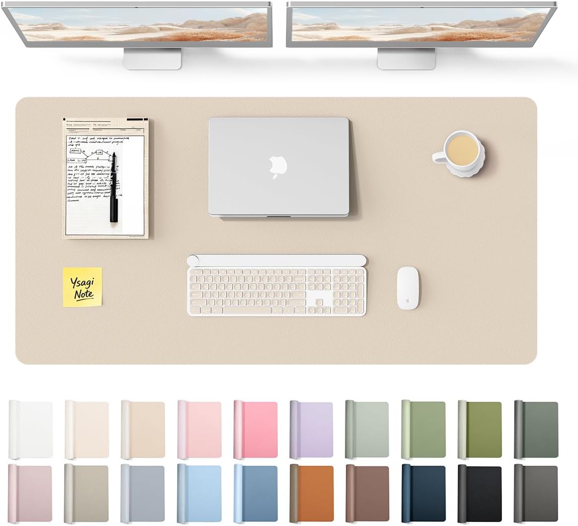 YSAGi Leather Desk Protector, Office Mat, Large Mouse Mat, Non-Slip PU Leather Blotter, Laptop Pad, Waterproof Writing Pad for Office and Home (Light Pink, 23.6" x 13.8") - Colors A