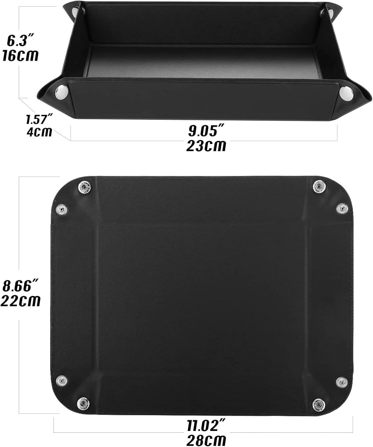 Luxspire Valet tray, PU Leather Tray, Catchall Tray, Men Women Jewelry Key Tray, Desk Storage Plate for Key Coin Phone Jewelry Wallet, Medium Size - Black