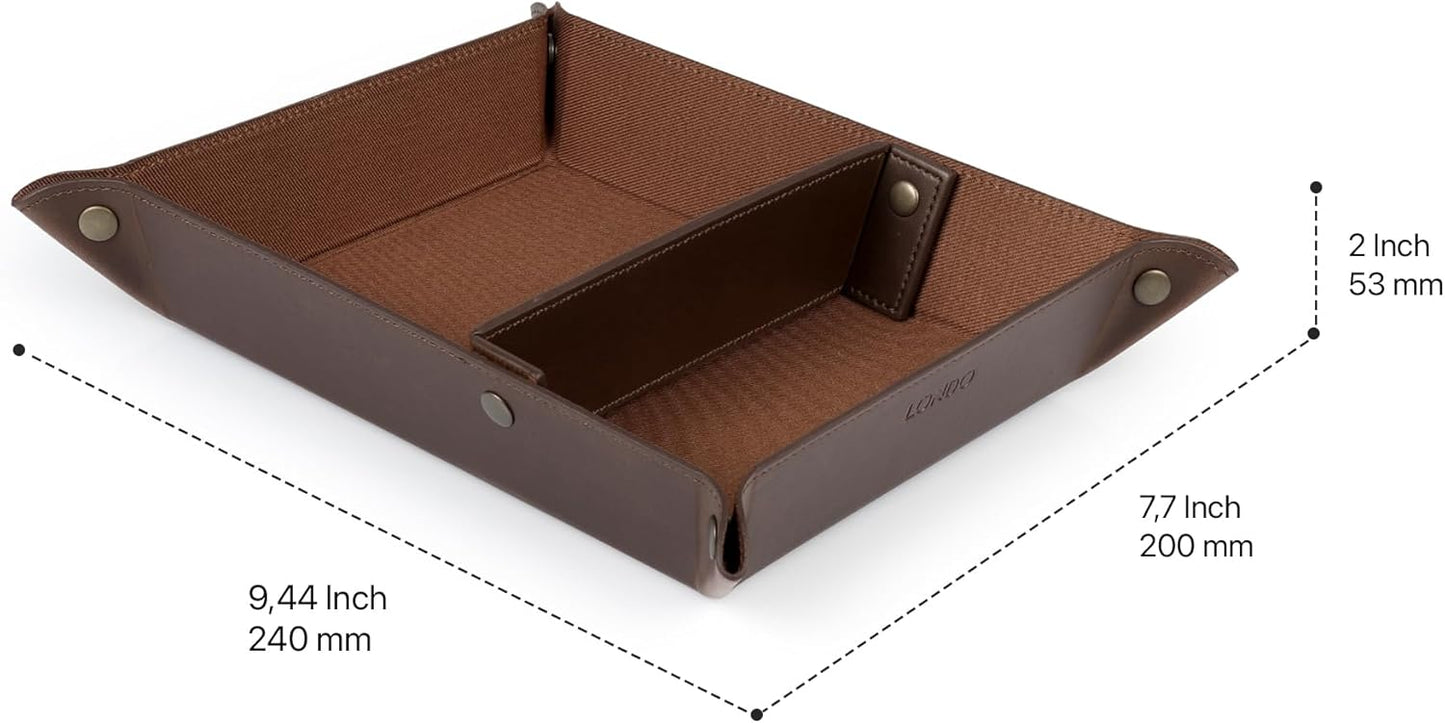 Londo Leather Tray Organizer - Practical Lightweight Water Resistant Computer Table Desk Storage Box for Wallets, Watches, Keys, Coins, Cell Phones and Office Equipment