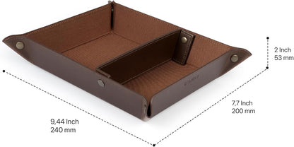 Londo Leather Tray Organizer - Practical Lightweight Water Resistant Computer Table Desk Storage Box for Wallets, Watches, Keys, Coins, Cell Phones and Office Equipment