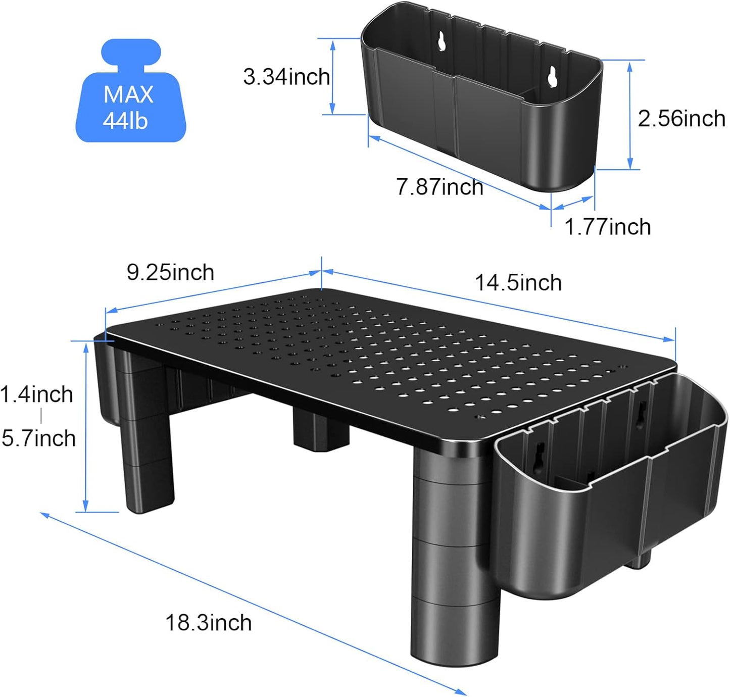Pholiten Monitor Stand Riser, Desktop Stand, Computer Stand, Ergonomic Design, Two-Level Design, Desktop Organization, Keyboard Smartphone Storage, Printer Stand, Display Stand, 16.5 x 9.3 x 5.6