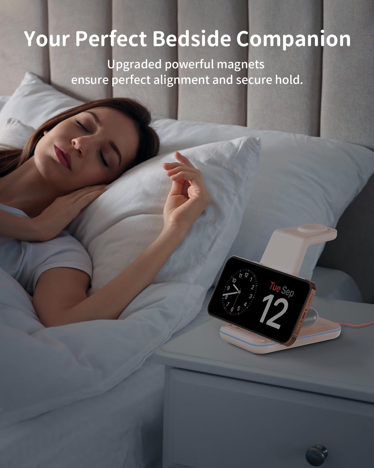 Charging Station for iPhone and Apple Watch: 3 in 1 Wireless Phone Charger Stand for iPhone 17 16 15 14 13 12 11 Pro Max & AirPods, Bedside Nightstand Docking