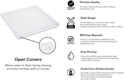 Clear Acrylic Organizer Tray, 12 x 12 Low-Profile Display & Vanity Tray – BPA-Free, Bathroom, Desk, Decor & Serving (Dry Use Only) - Made in USA