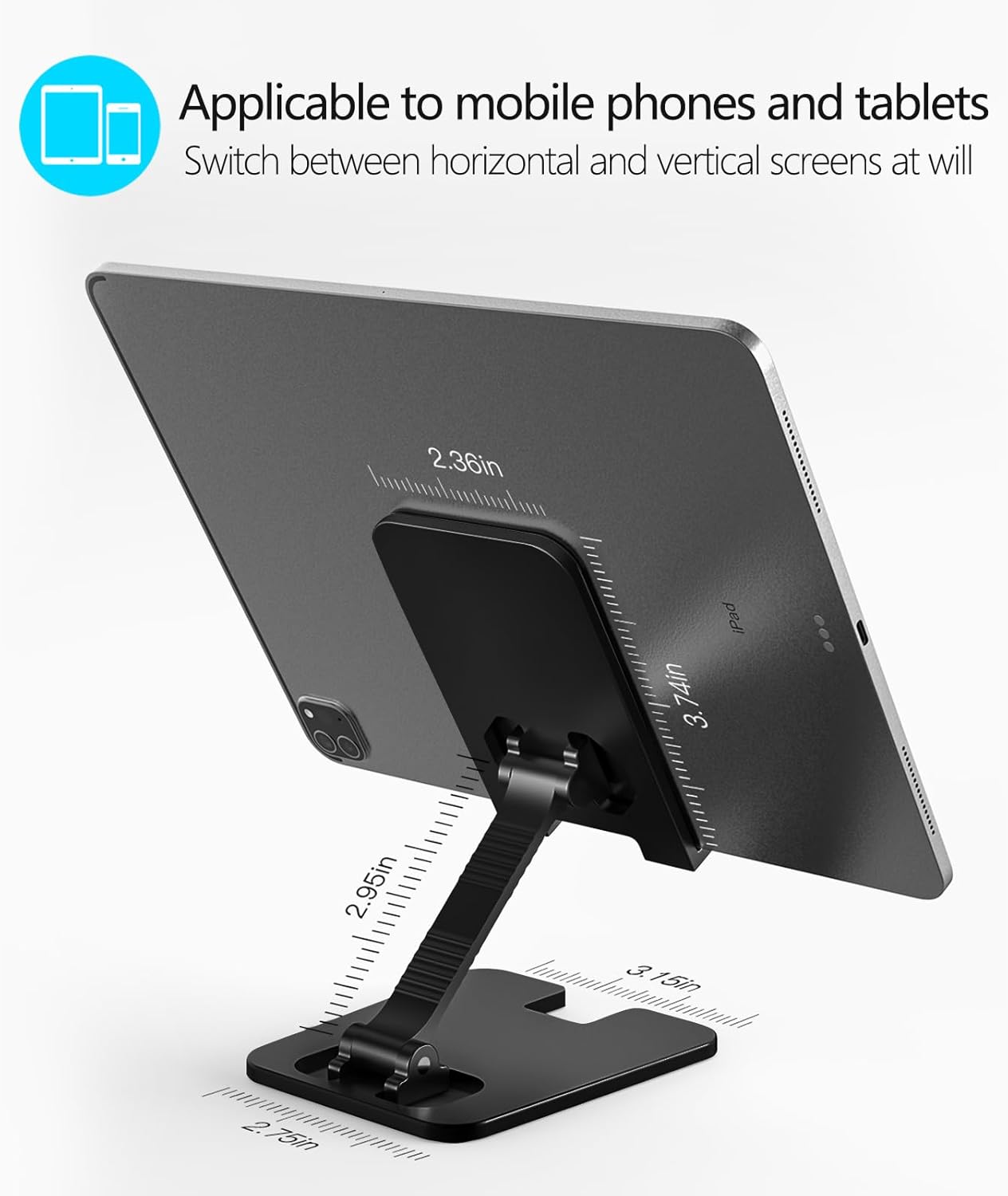 Amzpas Adjustable Cell Phone Stand Metal, Foldable Desktop Cellphone Stand with Anti-Slip Base and Convenient Charging Port, for Phone 17 16 15 14 13 12 11 Pro Xs Xs Max Xr X 8, All Phones