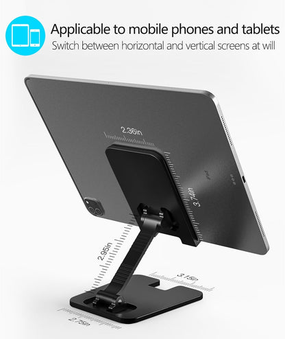 Amzpas Adjustable Cell Phone Stand Metal, Foldable Desktop Cellphone Stand with Anti-Slip Base and Convenient Charging Port, for Phone 17 16 15 14 13 12 11 Pro Xs Xs Max Xr X 8, All Phones