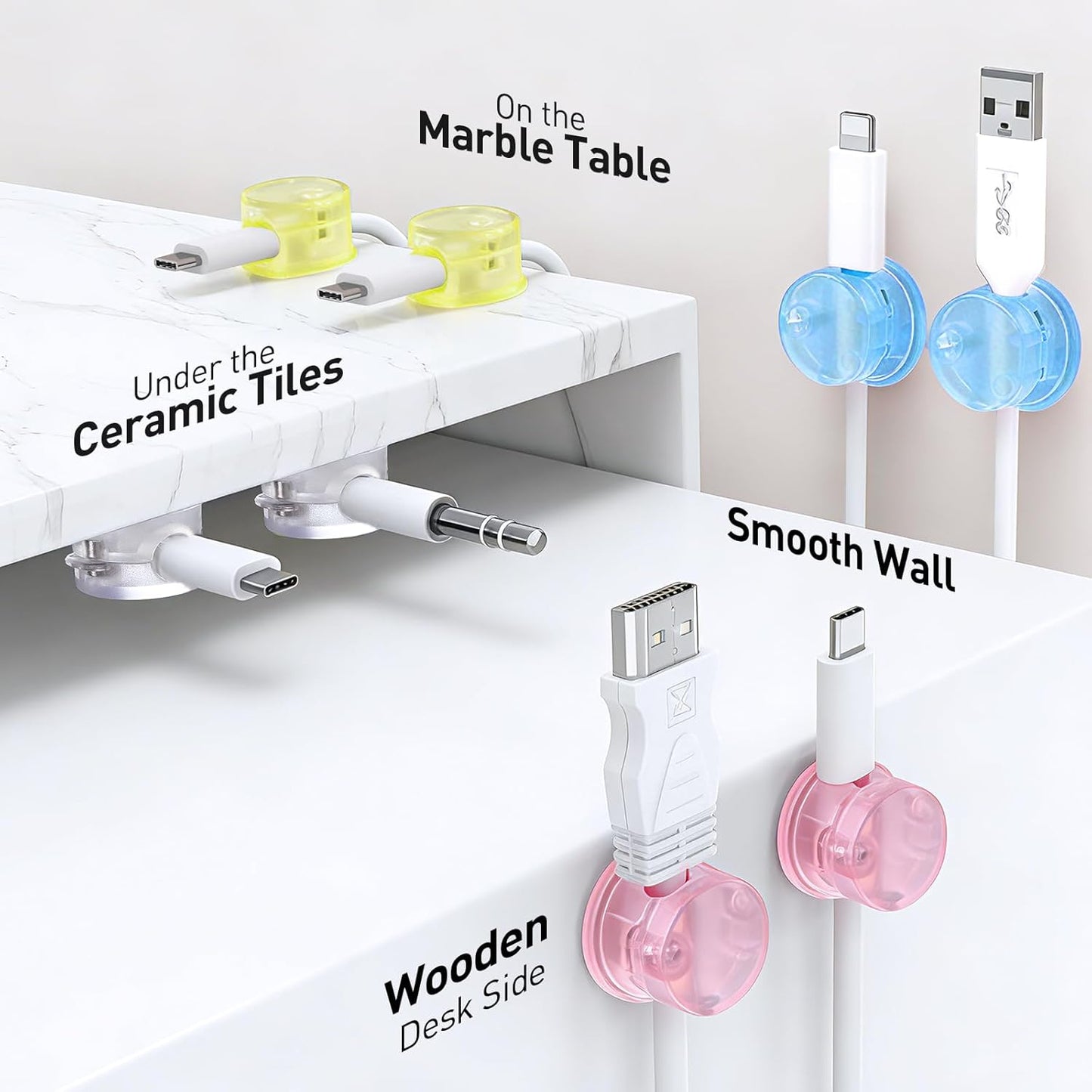 AGPTEK 8 Pack Magnetic Cable Clips, Upgraded 360° Rotatable Cord Holder Clips for Nightstand, Desk Cord Organizer Adhesive Wire Management Home Office Phone Charging Cords USB Cable Keeper (Clear)