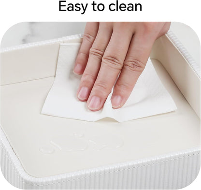 Small Valet Tray, 8"x8" Nightstand Organizer for Women Men| PU Leather Desk Organizer Trinket Dish| Decorative Vanity Tray Catch All Key Bowl for Dresser Bedside Coffee Table Entryway (Black)