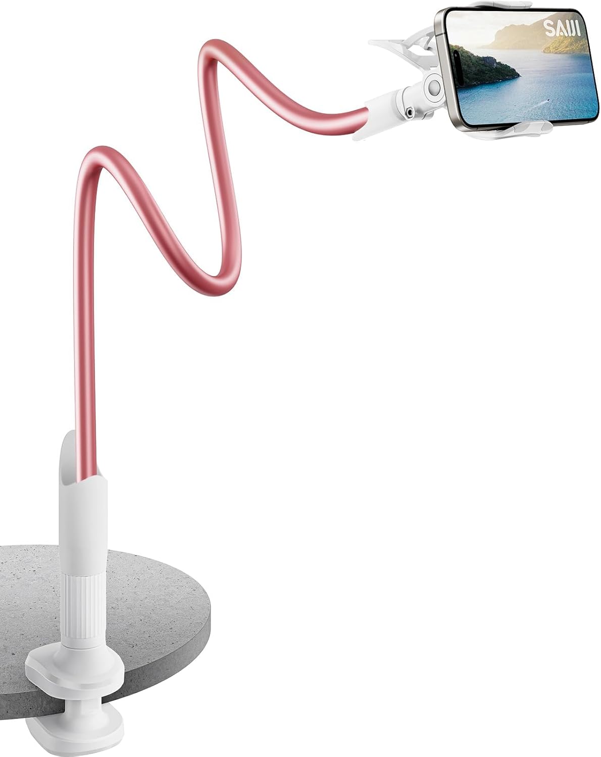 SAIJI Gooseneck Bed Phone Holder, Flexible Long Arm Phone Mount for Desk, Clip Bracket Clamp Stand, iPhone Stand, Mobile Cell Phone Stand Document Camera Nintendo Switch (Black)