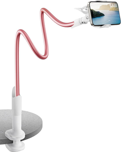 SAIJI Gooseneck Bed Phone Holder, Flexible Long Arm Phone Mount for Desk, Clip Bracket Clamp Stand, iPhone Stand, Mobile Cell Phone Stand Document Camera Nintendo Switch (Black)