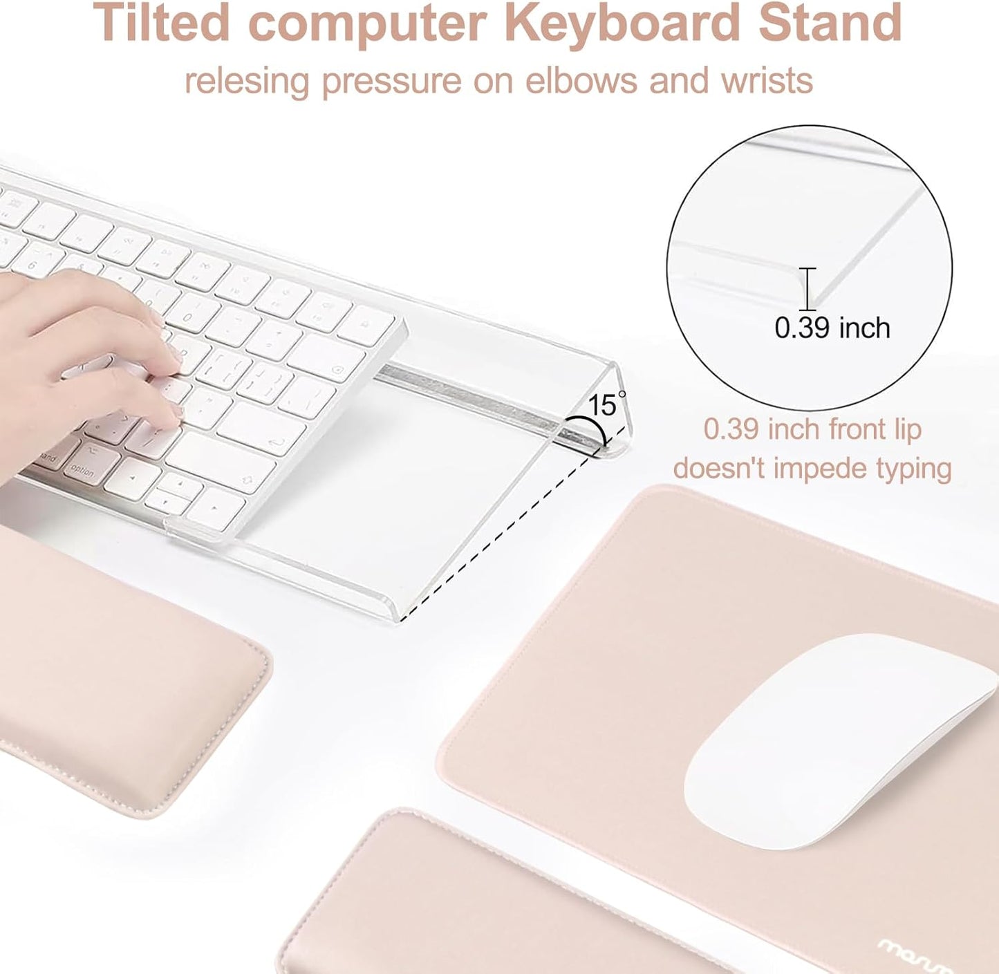 MOSISO Computer Keyboard Stand&Wrist Rest Support for Keyboard and Mouse, Large Rectangular Ergonomic Wrist Rest Mouse Pad Set, Pain Relief Easy Typing Non-Slip Cushion Pad for Home/Office, Apricot