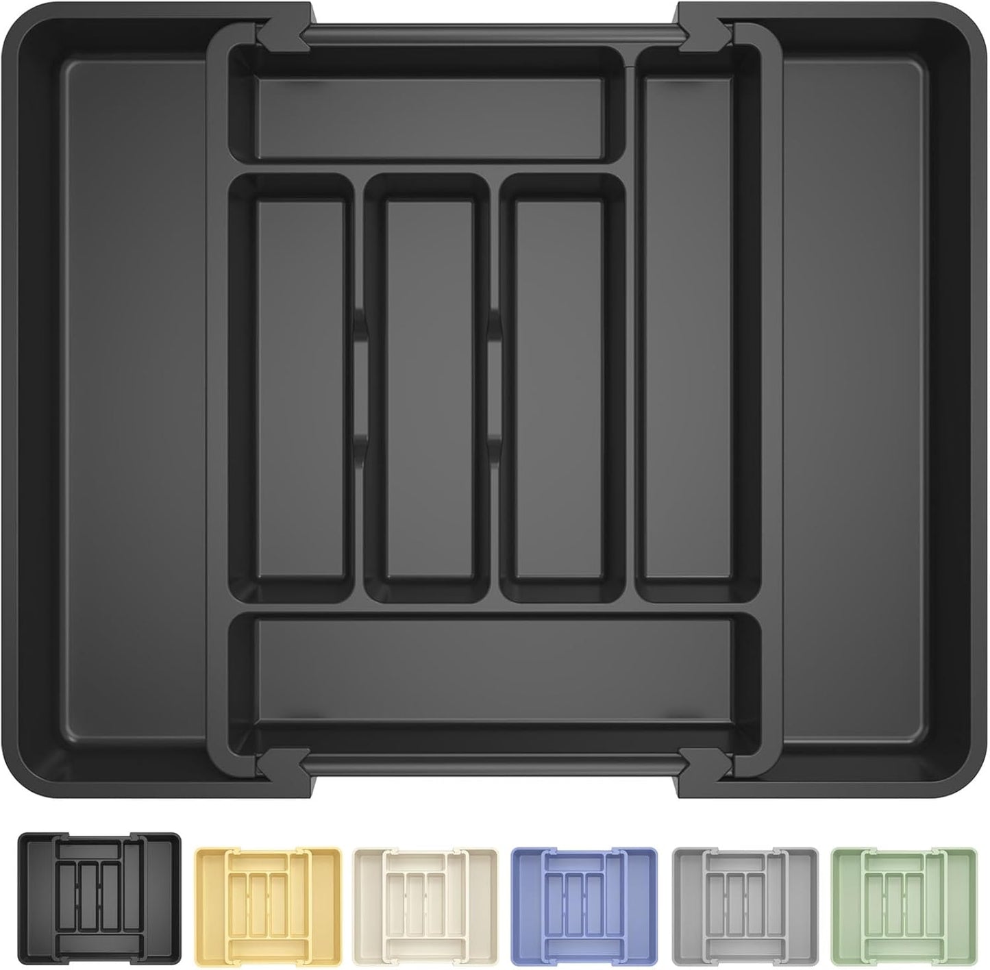 Caperci Large Silverware Organizer for Kitchen Drawer & Utensils - Expandable Drawer Organizer for Cutlery, Flatware & Gadget, BPA-Free Thick Plastic, Wider Compartments & Non-skid Feet (Tofu)
