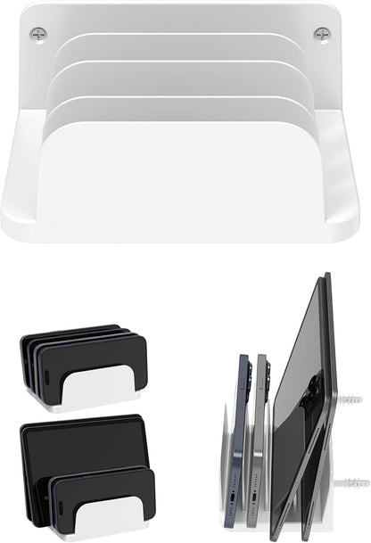Phone Wall Mount Storage Organizer, Compatible with iPhone and Android, Holds Four Phones or Tablets at Once Charging Holder Station Fit for ipad, Kindle and More (Black)