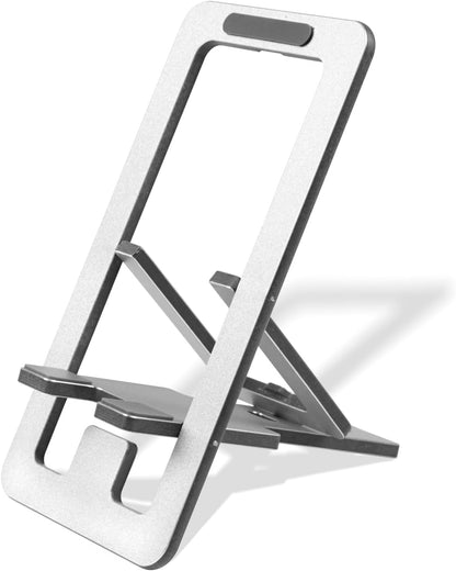 Foldable Aluminum Phone Stand – Adjustable Desk Holder for Travel & Office, Compatible with iPhone 16-13 Pro Max, Samsung S24-S8, Kindle – Gray