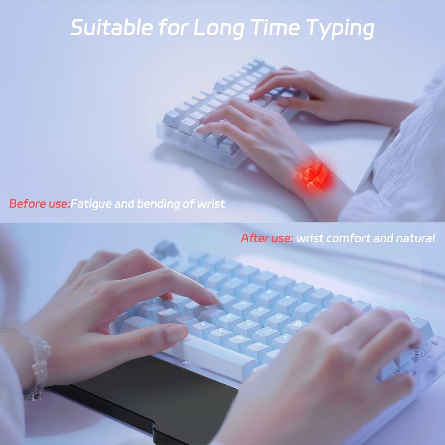SELORSS Acrylic Keyboard Wrist Rest 98-Key Mechanical Keyboards Ergonomic Palm Rest for Computer Keyboard,Anti-Slip Base,Wrist Pad for Laptop,Office & Home-Easy Typing