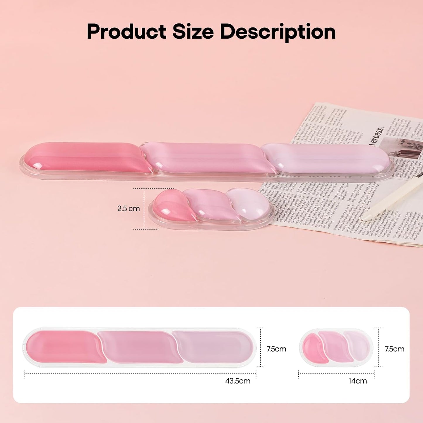 EPOMAKER CloudGel Wrist Rest for Keyboard and Mouse, 2 Pieces Silicone Wrist Support, Anti-Slip Rubber Bottom, Ergonomic Design, Suitable for Office/Computer/Laptop/Gaming (Pink)