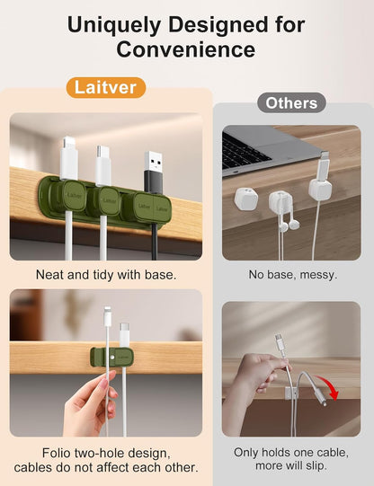6 Pack Magnetic Cable Clips [1s Open/Lock], Laitver Cord Organizer Holder Strong Adhesive Desk Cable Management- Organize Charging Cords Neatly for Home, Office, Car,Desk, Nightstand
