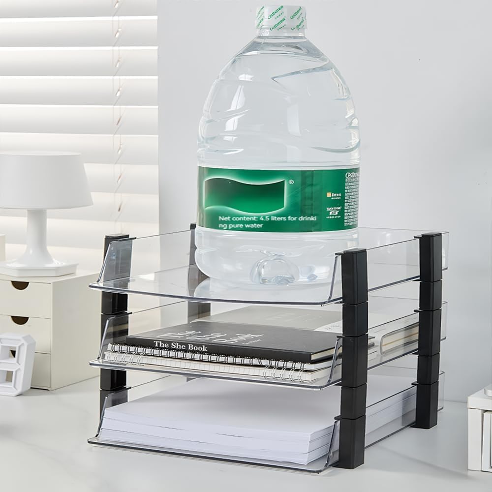 Clear 2-Tier Stackable Paper Tray Organizer for Letter/A4 Files, Desktop Document Sorter, Transparent Office Desk Storage (2 - Tier Clear)