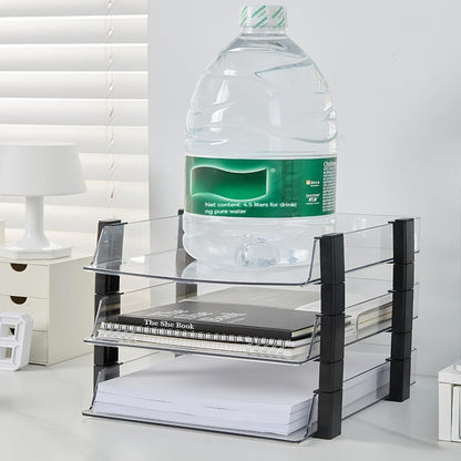 Clear 2-Tier Stackable Paper Tray Organizer for Letter/A4 Files, Desktop Document Sorter, Transparent Office Desk Storage (2 - Tier Clear)