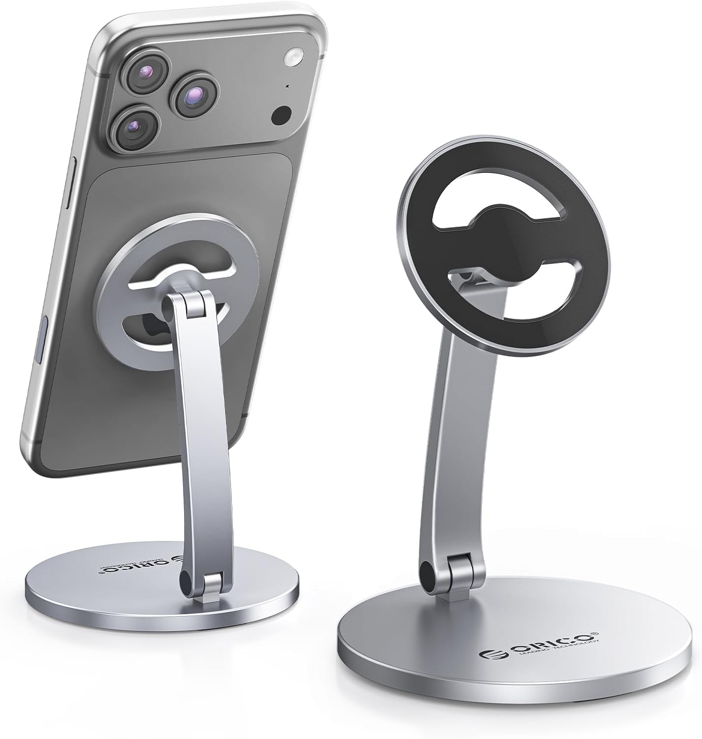 ORICO Magnetic Phone Stand for Magsafe, Adjustable Foldable Aluminum Alloy Stand for iPhone 17/16/15/14/13/12 Pro Max Air/Magsafe Case, Phone Holder for Desk, Streaming & Video Calls - PS1, Gray