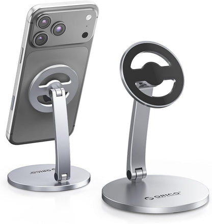 ORICO Magnetic Phone Stand for Magsafe, Adjustable Foldable Aluminum Alloy Stand for iPhone 17/16/15/14/13/12 Pro Max Air/Magsafe Case, Phone Holder for Desk, Streaming & Video Calls - PS1, Gray