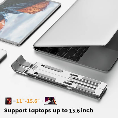 Laptop Stand, Computer Tablet Stand Laptop Holder Riser Ergonomic Aluminum Adjustable 6 Angle Foldable Portable Desktop Holder Compatible with MacBook,iPad, HP, Dell, Lenovo 10-15.6”- Silver