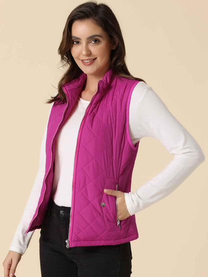 Allegra K Women's Puffer Vest Stand Collar Lightweight Gilet Quilted Zip Vest