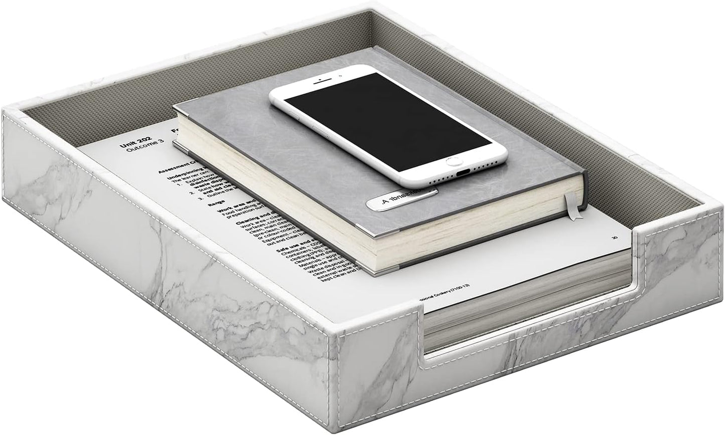 Leather Letter Tray, THIPOTEN Elegant Desk Organizer for Office Supplies, Mail, Paper, File, Magazine, Perfect Office Organization for Desktop(Grey)