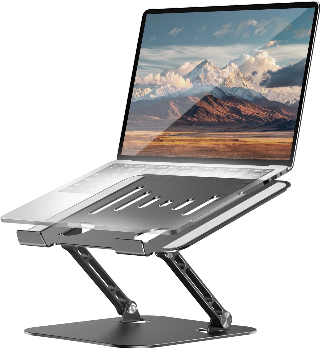 Laptop Stand for Desk, Adjustable Metal Foldable Laptop Riser Holder, Aluminum Desktop Book Stands, Ventilated Cooling Computer Notebook Stand with 10-17" (Silver)