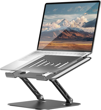 Laptop Stand for Desk, Adjustable Metal Foldable Laptop Riser Holder, Aluminum Desktop Book Stands, Ventilated Cooling Computer Notebook Stand with 10-17" (Silver)