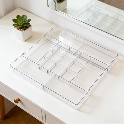 Widousy Acrylic Drawer Organizer, Expandable Drawer Organizer Trays, Desk Organizers and Accessories, Adjustable Compartments Desk Accessories for Makeup Utensil Junk Office Kitchen Bathroom