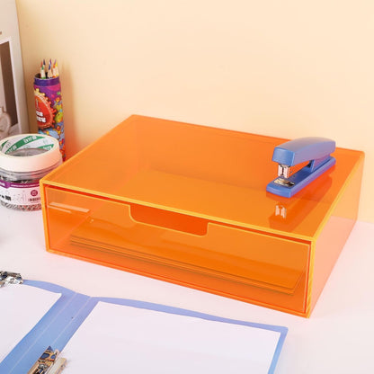 Gelite Acrylic Desk Organizer with Drawer for Makeup Vanity Stackable Desktop Storage Box for Office Supplies, 13.8 x 9.8 x 3.9’’, Neon Green