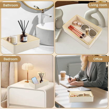 PU Leather Valet Tray,Desk Organizer Tray Nightstand Organizer Trinket Dish Storage Key Bowl Decorative Trays for Phone Wallet Jewelry Watch,Bathroom Bedroom Perfume Vanity Trays