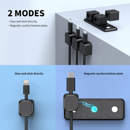 Magnetic Cable Organizer for Desk – Upgraded Wire Clips with Adhesive Base – Desktop Cord Holder for USB, Charging Cables – 6 Clips + 1 Magnetic Base (Black)
