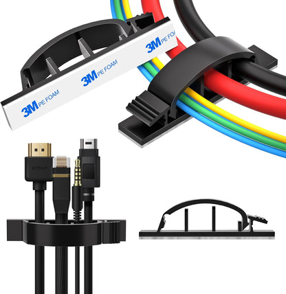 XHF 100pcs Adhesive Cable Wire Clips Black, Outdoor Cable Management Wire Organizer Cord Holder for Under Desk, Car, Wall, TV PC Ethernet Cable