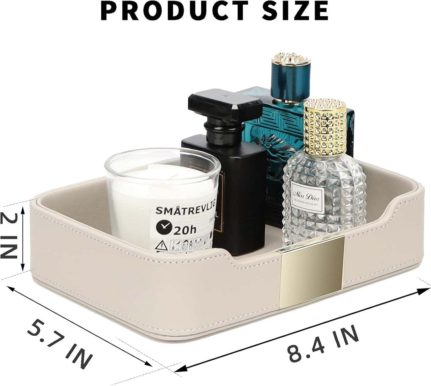 SANZIE Luxury Leather Tray Desktop Storage Catchall Organizer Decorative Tray for Entryway Table to Hold Jewelry Watch Keys Phone Wallet (Metal Glided, Black)