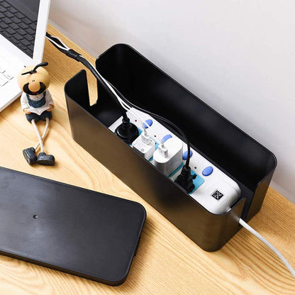 Cable Management Box Organizer, Pack of 2 Wire Concealer to Cover Hide Surge Protector & Power Strip on Desk Floor, with 5 Cord Fastening Tapes for Office, Home, Kitchen (Ice White)