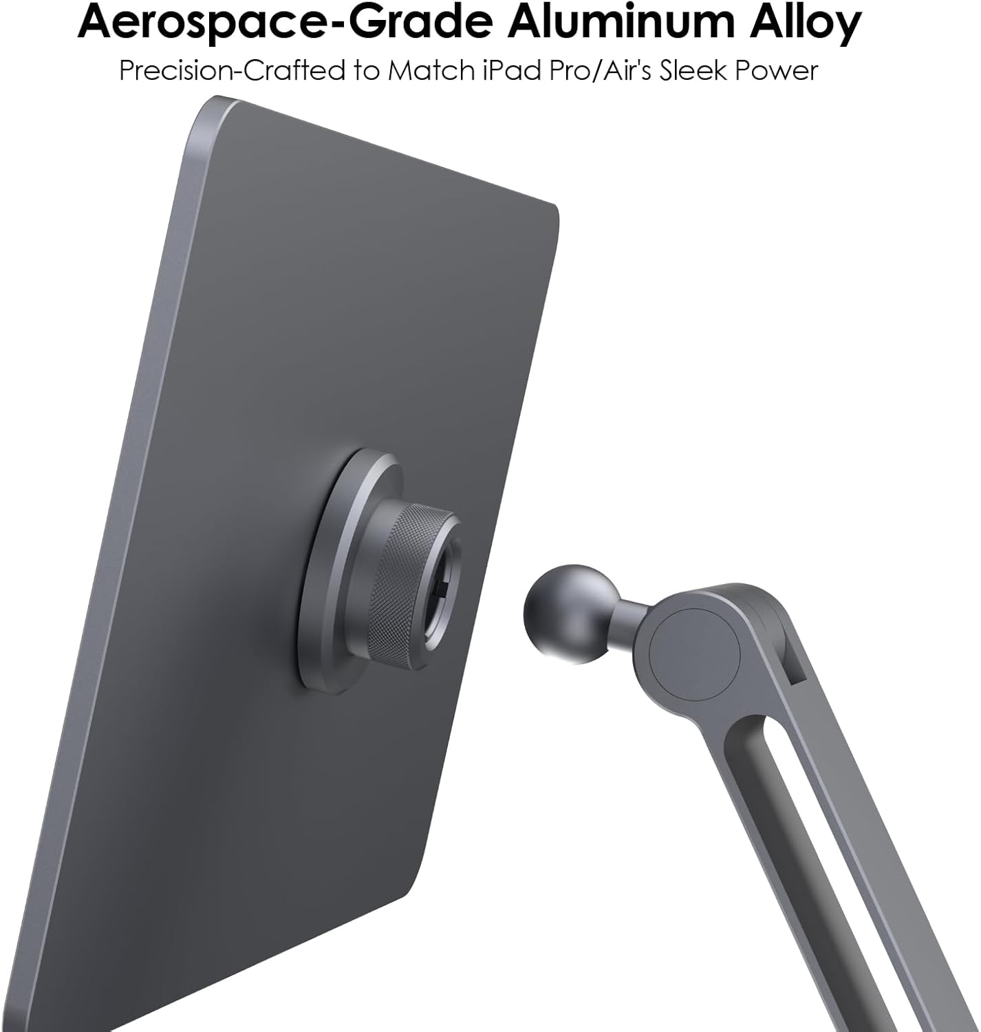 YICOSUN Magnetic iPad Stand for Desk, 360° Adjustable Aluminum Holder, Portable Folding for Office, Kitchen, Drawing, Gaming, Compatible with iPad Air13 M3/M2, iPad Pro12.9 6th/5th/4th/3rd - Gray