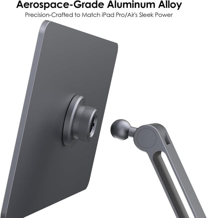 YICOSUN Magnetic iPad Stand for Desk, 360° Adjustable Aluminum Holder, Portable Folding for Office, Kitchen, Drawing, Gaming, Compatible with iPad Air13 M3/M2, iPad Pro12.9 6th/5th/4th/3rd - Gray