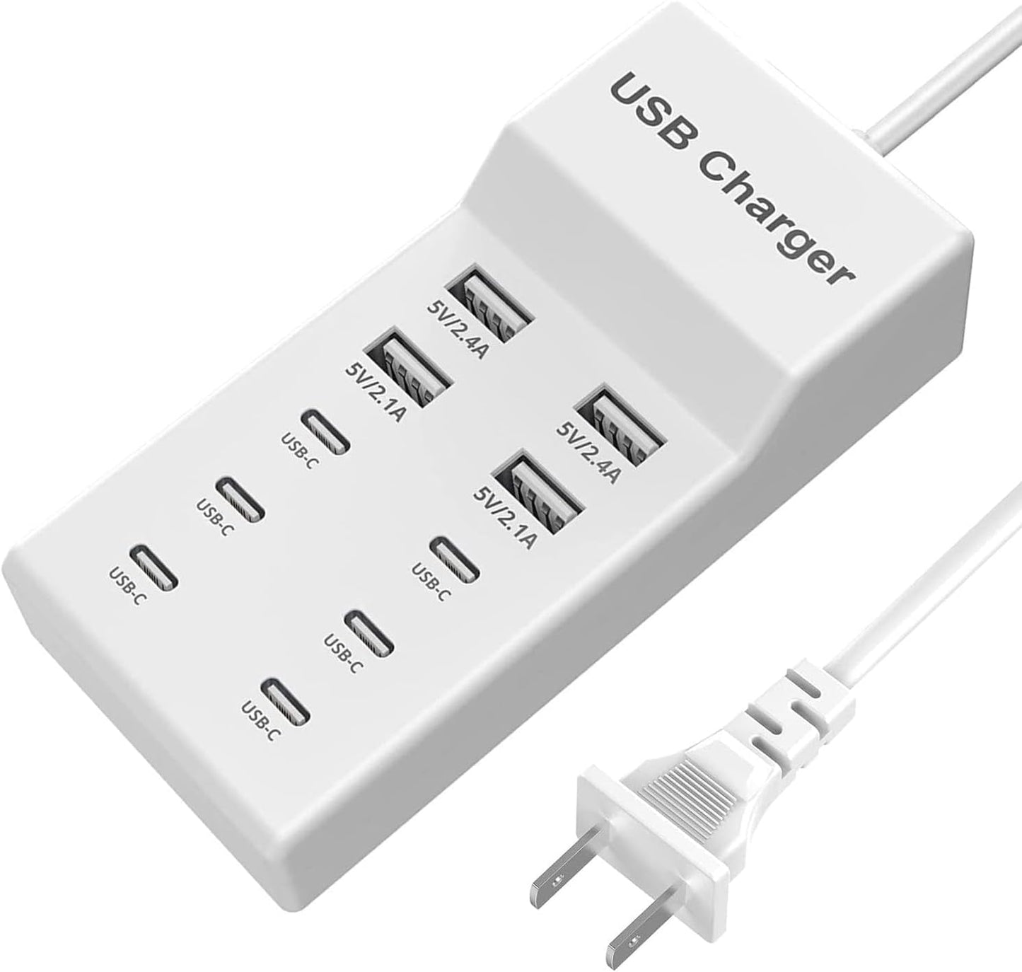 USB C Charger,10 Ports USB Charging Station with 6 Ports USB-C, Desktop 50W Multi Ports Charger Compatible with iPhone 12/13/14/15/16/Galaxy S22/S23/S24/S25/Tablet/Watch/Headphones