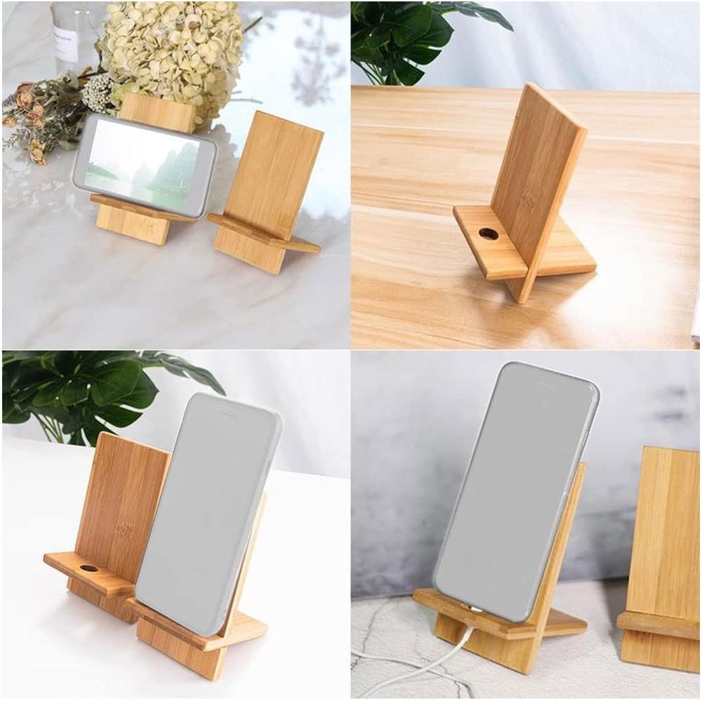 Bamboo Cell Phone Stand with Charging Hole, Detachable Wood Mobile Phone Holder for Desk Tablet Stand Wooden Desktop Dock Cradle for iPhone iPad Samsung and All Smartphones