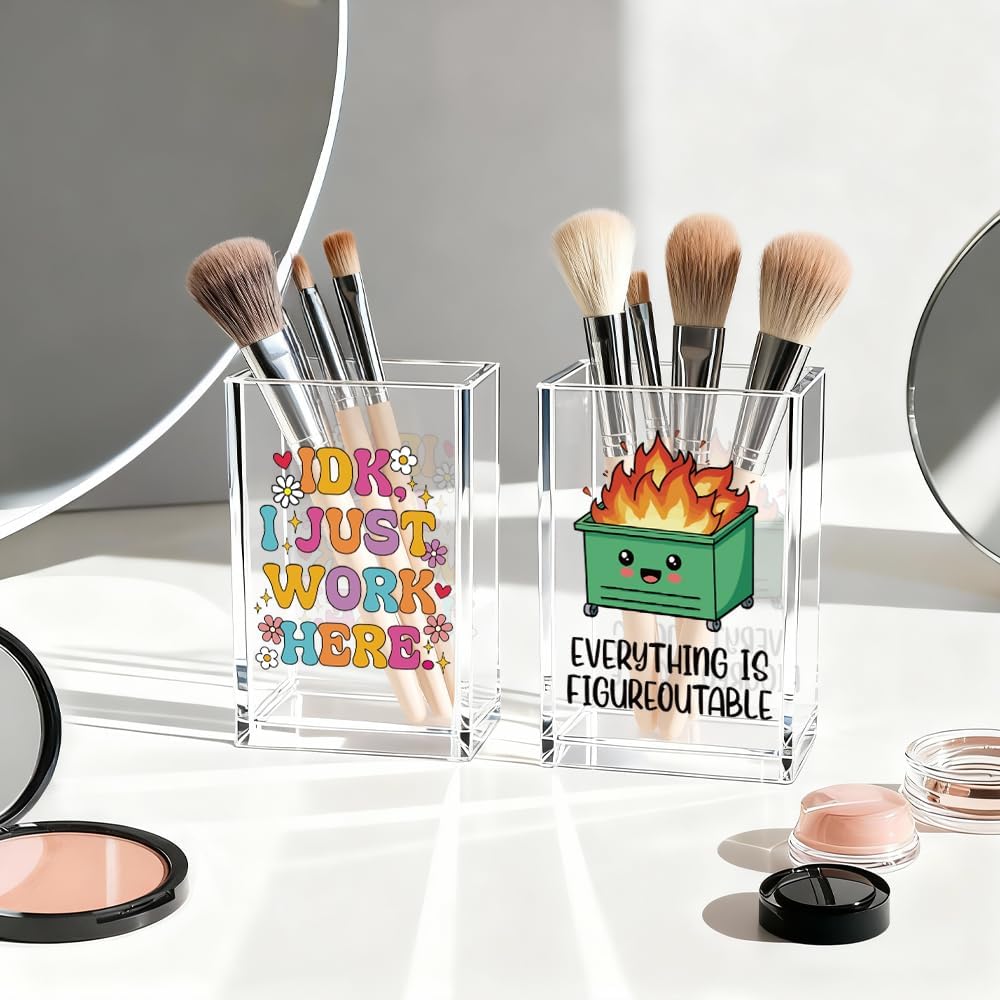 Everything is Figureoutable Acrylic Cosmetic Pencil Pen Holder Cup, Emotional Dumpster Fire Pencil Pen Holder Cup, Therapy Gifts, Mental Health Gifts for Women Colleague Boss Teacher
