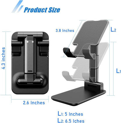 Phone Stand for Desk, 2 Pack MT-6 Desk Cellphone Holder for Office Universal Smart Foldable & Height Adjustable Compatible Under 8” Device, Black