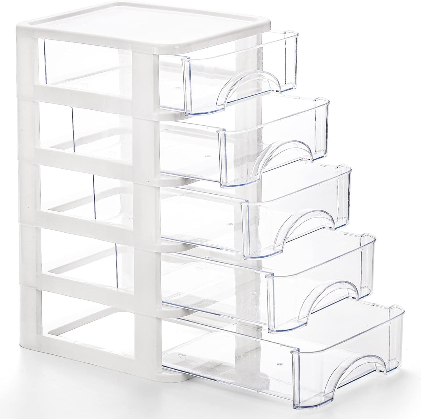 Hedume Desktop Drawer, Clear 5 Drawer Desktop Storage Unit, White Frame with Clear Drawers, Drawer Unit