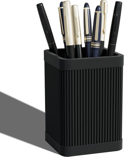 HighHerz Aesthetic Pen Holder For Desk, Modern Silicone Pencil Holder, Stylish Office Desk Decor, Made of 5 mm Thickened Premium Silicone, Office Desk Organizer And Accessories (Black) | For Desk, Modern