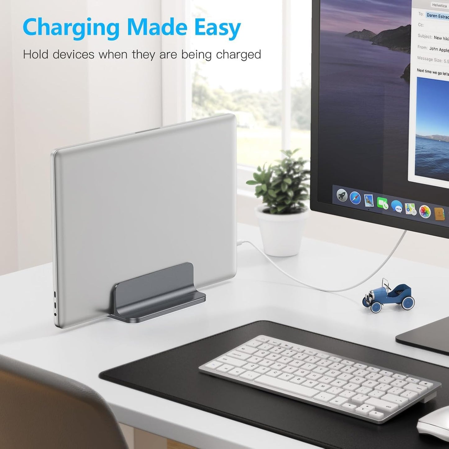 OMOTON Vertical Laptop Stand Holder, Desktop Aluminum Stand for MacBook with Adjustable Dock Size, Fits All MacBook, Surface, Chromebook and Gaming Laptops (Up to 17.3 inches),Black