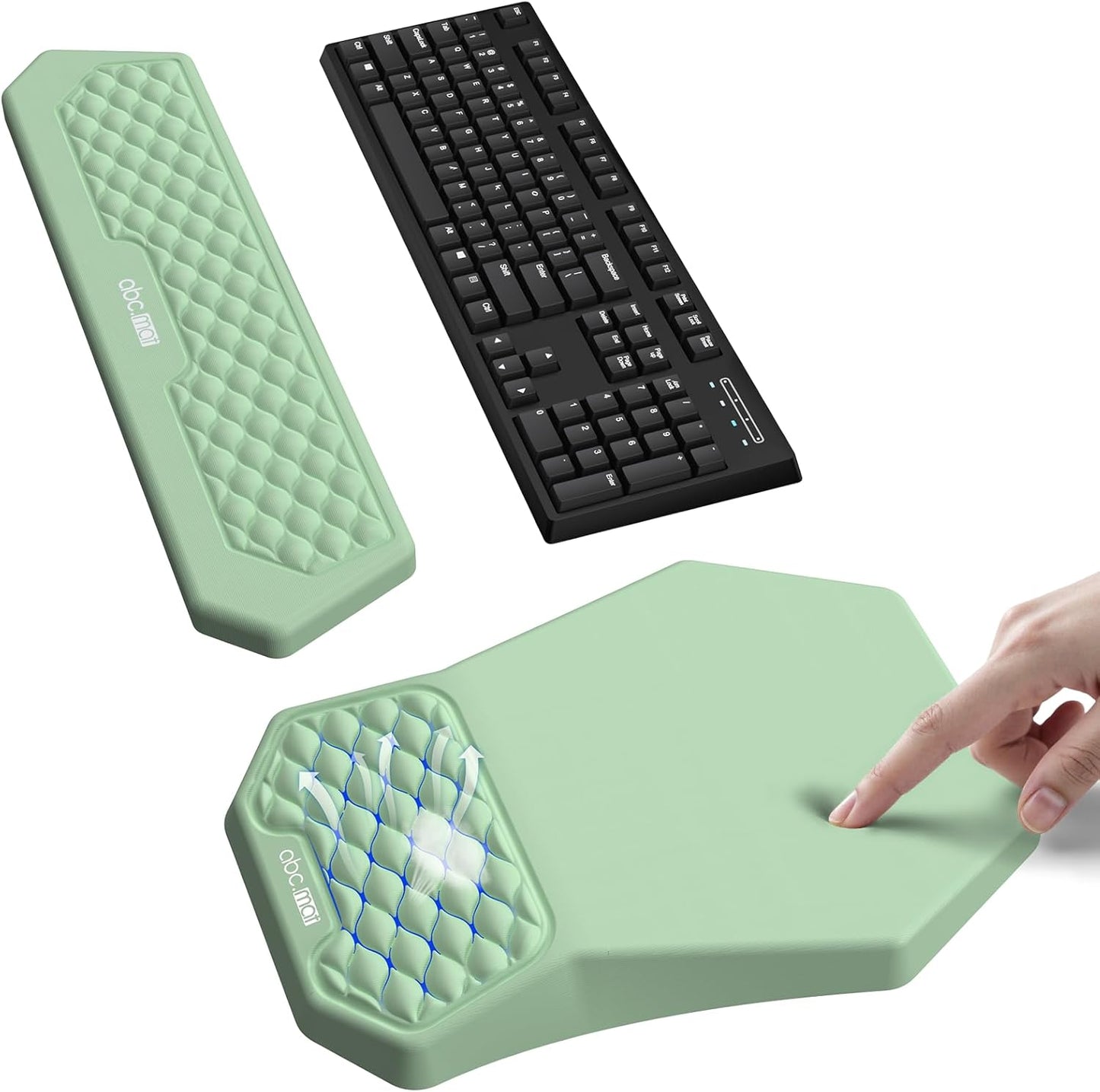 Ergonomic Mouse Pad and Keyboard Wrist Rest Support Set, Massage Design Mousepad for Carpal Tunnel Pain Relief, Memory Foam, Non-Slip PU Base for Computer Desk, Baby Blue