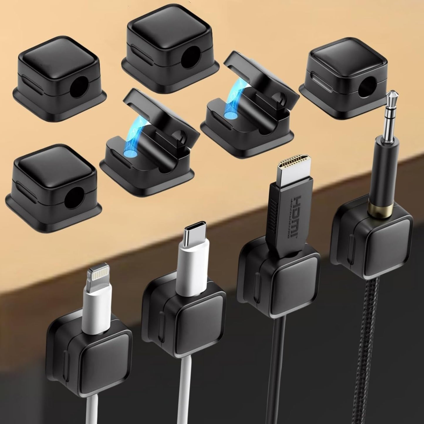 10 Pack Magnetic Cable Clips,Adjustable and Convenient Cable Management,Wire Holder Organizer,Conceal or Arrange Phone USB Charger Cables for Home,Office,Car,Desk,or Nightstand. (White)