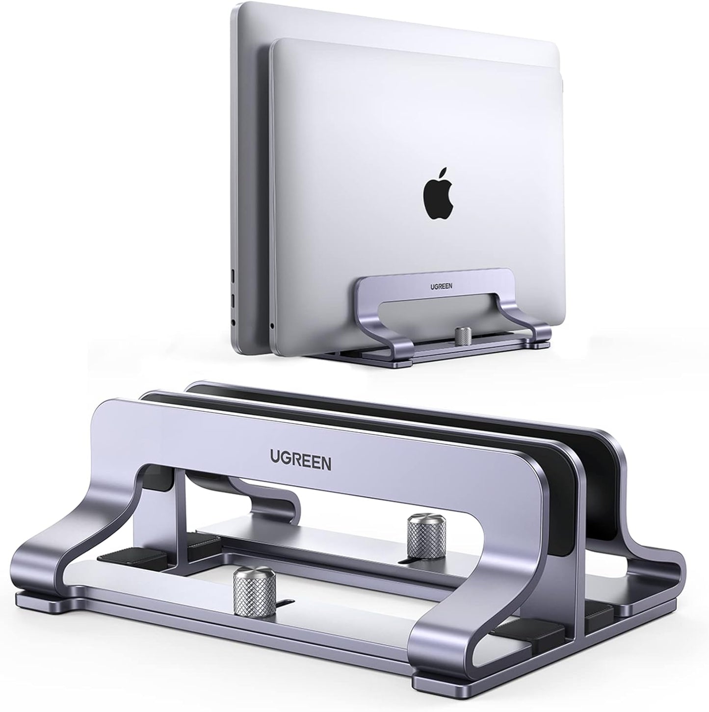 UGREEN 3-Slot Vertical Laptop Stand Holder Desk Compatible with MacBook Pro Air Laptop Stand Desktop Adjustable, Lenovo Ideapad, Surface Book, HP Notebook, Dell Chromebook Up to 17.3 Inch, Space Gray