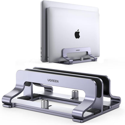 UGREEN 3-Slot Vertical Laptop Stand Holder Desk Compatible with MacBook Pro Air Laptop Stand Desktop Adjustable, Lenovo Ideapad, Surface Book, HP Notebook, Dell Chromebook Up to 17.3 Inch, Space Gray