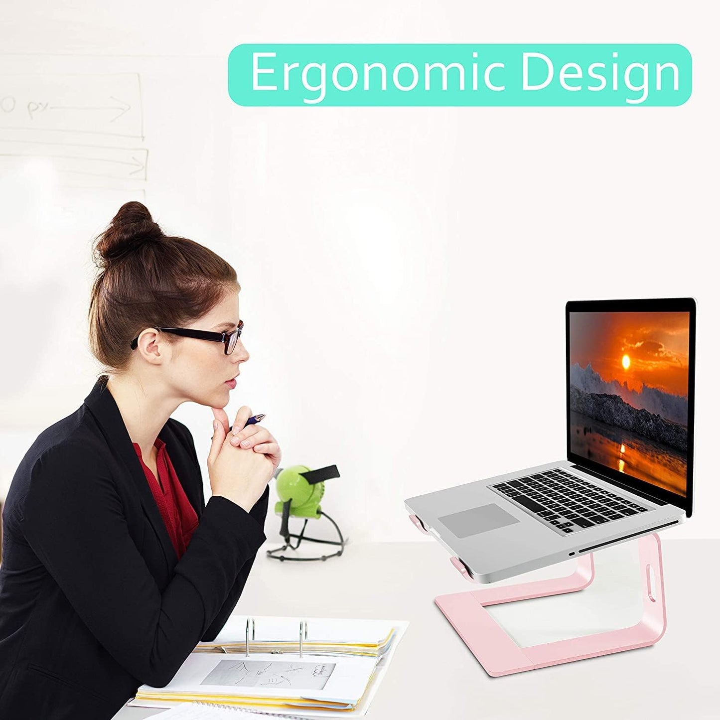 Orionstar Ergonomic Laptop Stand, Premium 5mm Aluminum Riser for 10-15.6 Inch Notebook Computer, Tool-Free Detachable Elevator Holder for Desk Office, Sturdy Riser for Eye-Level Neck Relief (Gold)
